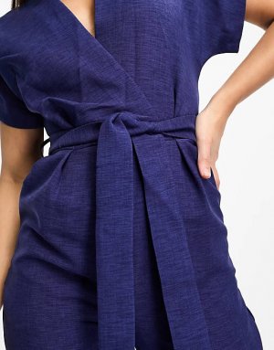 Темно-синий комбинезон-кимоно с завязкой на талии Tall Closet London