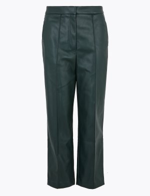 Прямые брюки Evie из искусственной кожи длиной 7/8 M&S Collection. Цвет: зеленый