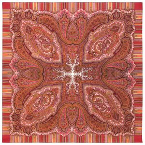 Платок ,125х125 см, красный, оранжевый Павловопосадская платочная мануфактура. Цвет: розовый/красный/красный-розовый