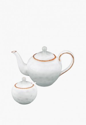Сервиз чайный Elan Gallery Чайник 1 л 25,2х14х16 см и Сахарница 380 мл 10,2х10,2х10,5 с ложкой Кантри. Цвет: серый