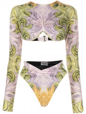 Akacia abstract-print longsleeved bikini ANDREA IYAMAH. Цвет: зеленый