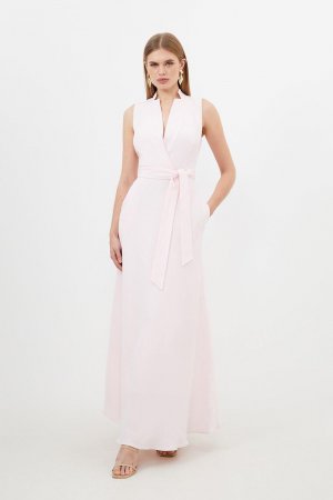 Льняное платье мидакси премиум-класса с вырезом и поясом , розовый Karen Millen