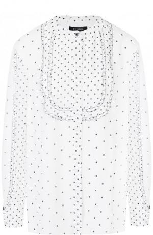 Шелковая блуза с оборками и принтом St. John. Цвет: черно-белый