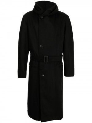 Пальто с капюшоном и поясом Yohji Yamamoto. Цвет: черный