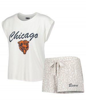 Женский комплект для сна из белой и кремовой трикотажной футболки шорт Chicago Bears Montana Concepts Sport