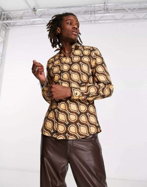 Темно-коричневая рубашка с принтом dembele Twisted Tailor