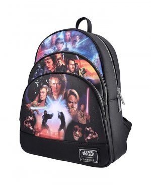 Мини-рюкзак с тремя карманами и трилогией Звездные войны-приквел, черный Loungefly