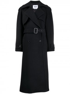 Двубортное пальто миди MSGM. Цвет: черный
