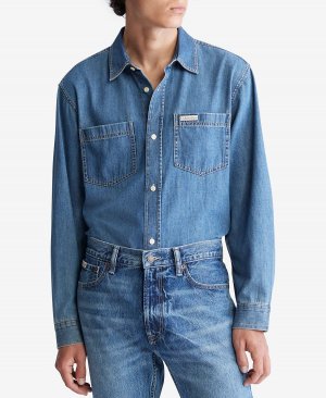 Мужская классическая джинсовая рубашка с длинным рукавом , мульти Calvin Klein