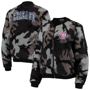 Женская черная куртка-бомбер с молнией во всю длину и камуфляжным принтом Wild Collective Chicago Cubs Unbranded