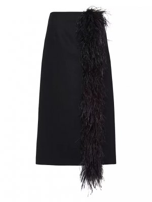 Шерстяная юбка-миди с перьями , черный Prada