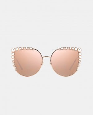 Круглые женские солнцезащитные очки из золотистого металла , золотой Carolina Herrera