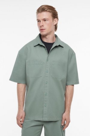 Рубашка прямая хлопковая с короткими рукавами befree. Цвет: зеленый