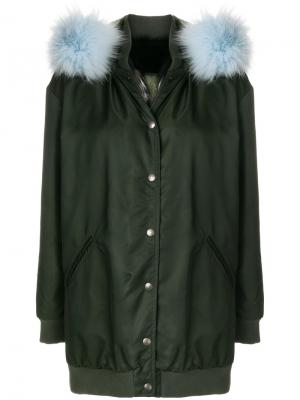Пальто с капюшоном и съемным мехом Mr & Mrs Italy. Цвет: зелёный
