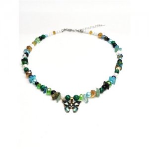 Чокер на шею Butterfly ожерелье бусы малахит, жемчуг, агат, подвеска с горячей эмалью ENJOY. Цвет: бесцветный/зеленый/розовый/синий/черный