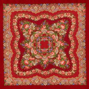 Платок ,89х89 см, красный, бордовый Павловопосадская платочная мануфактура. Цвет: бежевый/красный/розовый/бордовый