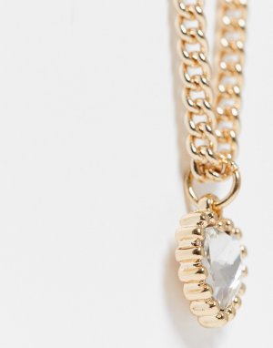 Золотистое ожерелье с несколькими цепочками и подвеской в виде сердечка кристаллами -Золотистый Topshop