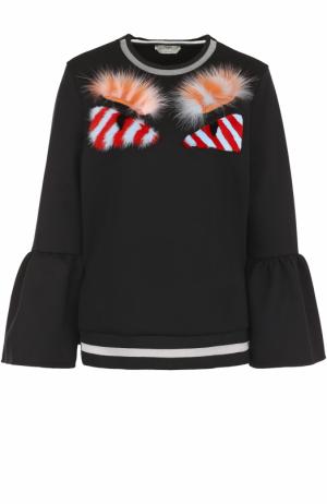 Хлопковый пуловер с декоративной отделкой Fendi. Цвет: черный