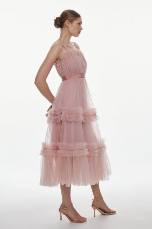 Многоярусное платье миди из тюля-бандо , розовый Karen Millen