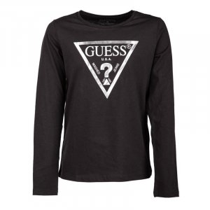Детская черная футболка с длинными рукавами и треугольным логотипом GUESS