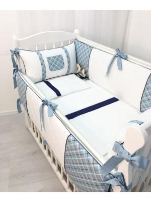 Комплект постельного белья в детскую кроватку Лондон, 10 предметов MARELE. Цвет: голубой, белый