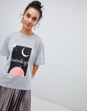 Свободная футболка с принтом и надписью astrologie -Серый Neon Rose