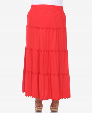 Многоуровневая длинная юбка больших размеров , красный White Mark