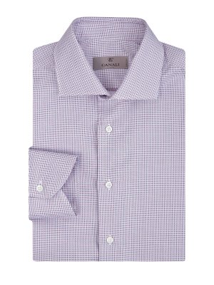 Рубашка из хлопкового поплина с жаккардовым микро-принтом CANALI. Цвет: фиолетовый