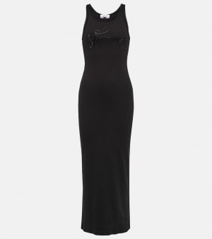 Платье макси из смесового хлопка с логотипом BLUMARINE, черный Blumarine