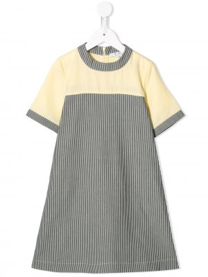 Платье из ткани шамбре со вставками в полоску Owa Yurika. Цвет: желтый