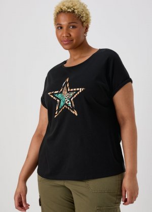 Черная футболка с леопардовой звездой Papaya
