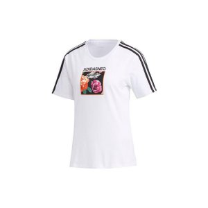 Neo Casual Sports Striped Print Straight T-Shirt Women Tops White FP7322 Adidas