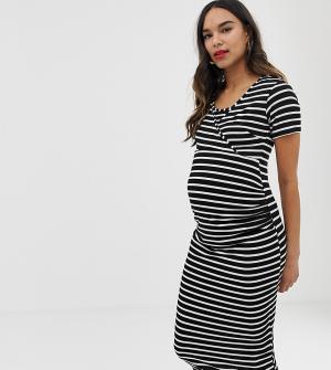 Облегающее платье в черно-белую полоску с запахом -Мульти Bluebelle Maternity