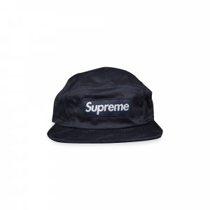 Саржевая кепка с жаккардовым логотипом, темно-синяя Supreme