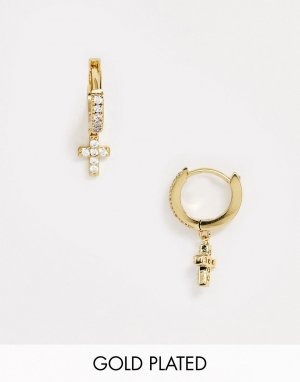 Позолоченные серьги‑кольца с крестом и отделкой Liars the Label-Золотой Label