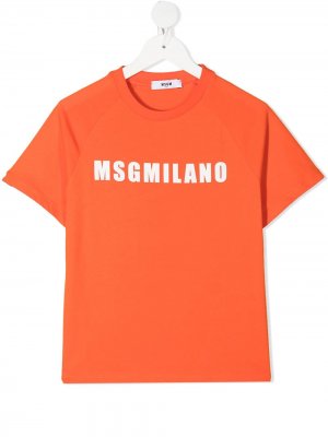 Футболка с логотипом MSGM Kids. Цвет: оранжевый
