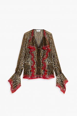 Блуза из шелкового шифона с принтом и оборками Camilla, цвет Animal print CAMILLA