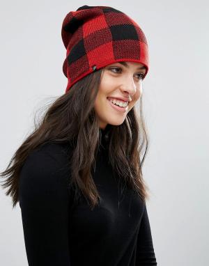 Черно-красная шапка-бини на флисовой подкладке Plush. Цвет: черный
