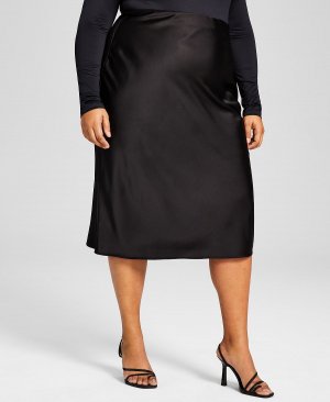 Модная атласная юбка-комбинация больших размеров , черный And Now This