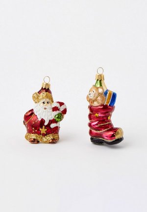 Набор елочных игрушек Грай Сапожок с подарками и Дед Мороз сахарной палочкой. Цвет: разноцветный