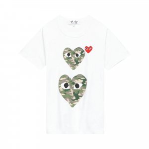 Камуфляжная футболка PLAY Double Heart, цвет Белый Comme des Garçons
