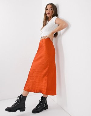 Атласная жаккардовая юбка миди -Оранжевый QED London