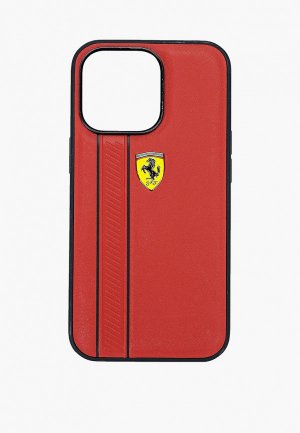 Чехол для iPhone Ferrari 13 Pro Genuine leather Debossed with metal logo Hard Red. Цвет: красный