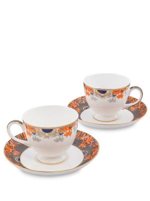 Чайный набор на 2 перс. Риомаджоре (Riomaggiore Pavone) Pavone. Цвет: белый, оранжевый