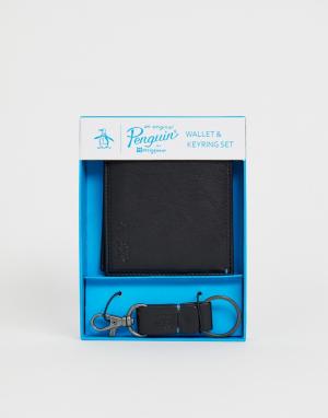 Подарочный набор с бумажником из искусственной кожи и брелоком Original Penguin. Цвет: черный