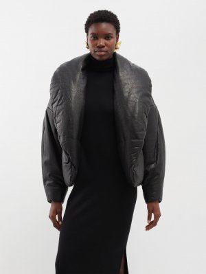 Утепленная кожаная куртка-бомбер с вышитым логотипом , черный Saint Laurent