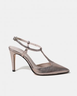 Женские туфли-лодочки Ava из металлизированной кожи с острым носком и каблуком-шпилькой , серебро Mint & Rose
