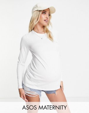 Приталенная футболка с длинными рукавами из хлопка ASOS DESIGN Maternity белого цвета - WHITE
