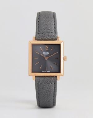 Серые часы с квадратным циферблатом и кожаным ремешком - Henry London. Цвет: розовый