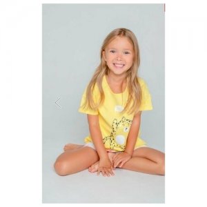 Пижама для девочки, с шортами Crockid, 100% хлопок crockid. Цвет: желтый
